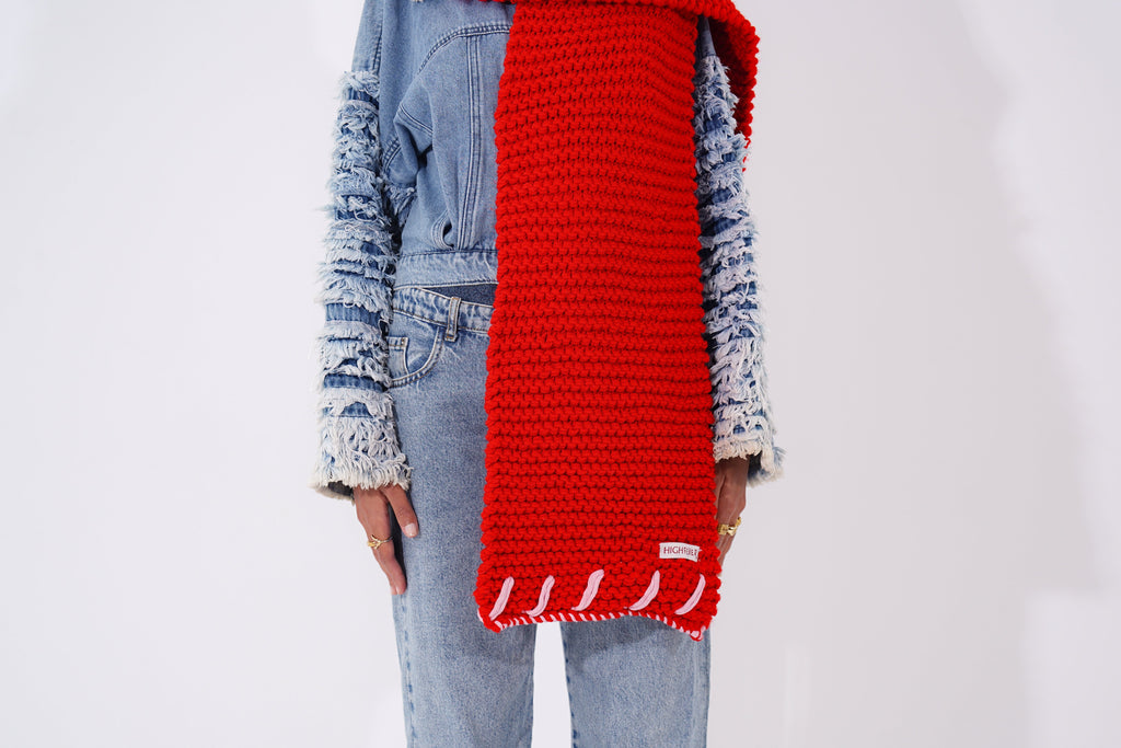 Red Hand Stitched Scarf