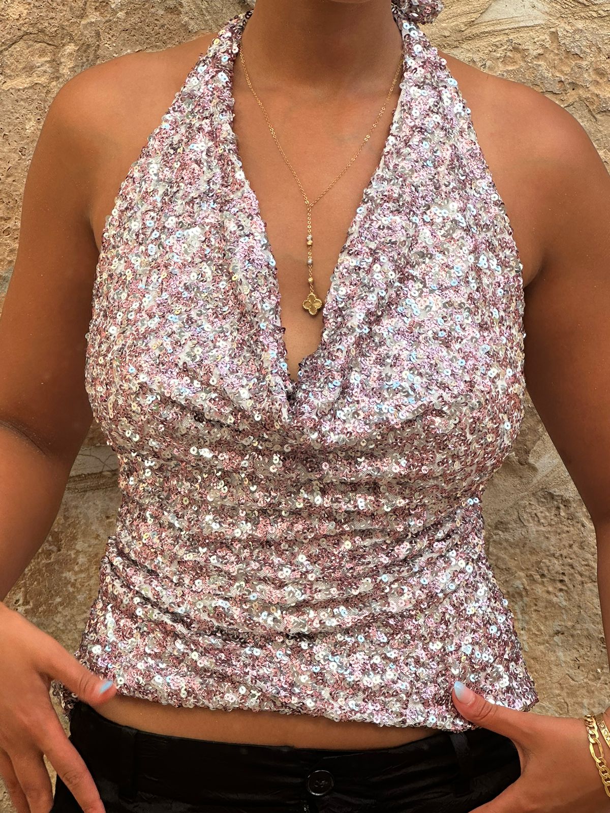 Sequined  Draped Party Top