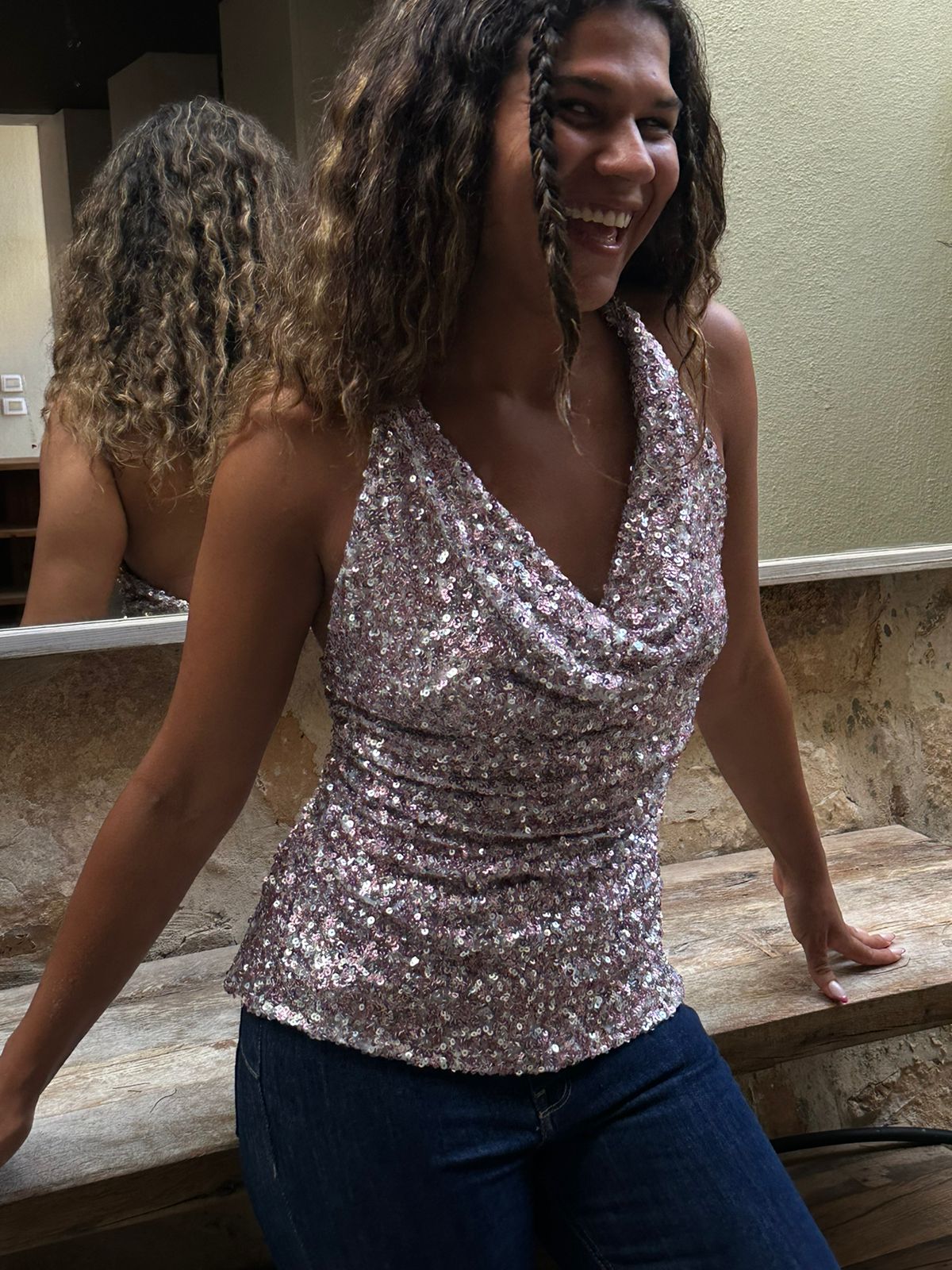Sequined  Draped Party Top