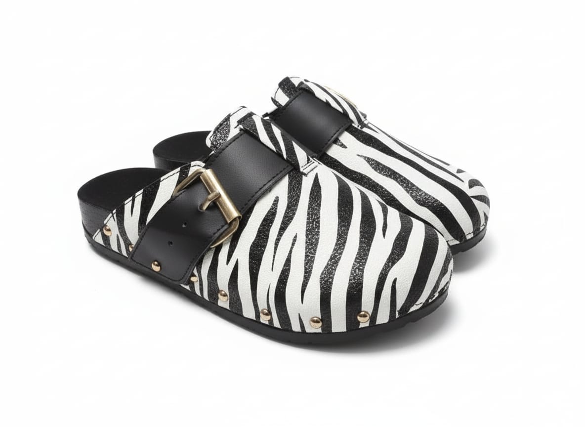 Zebra Leather Clogs