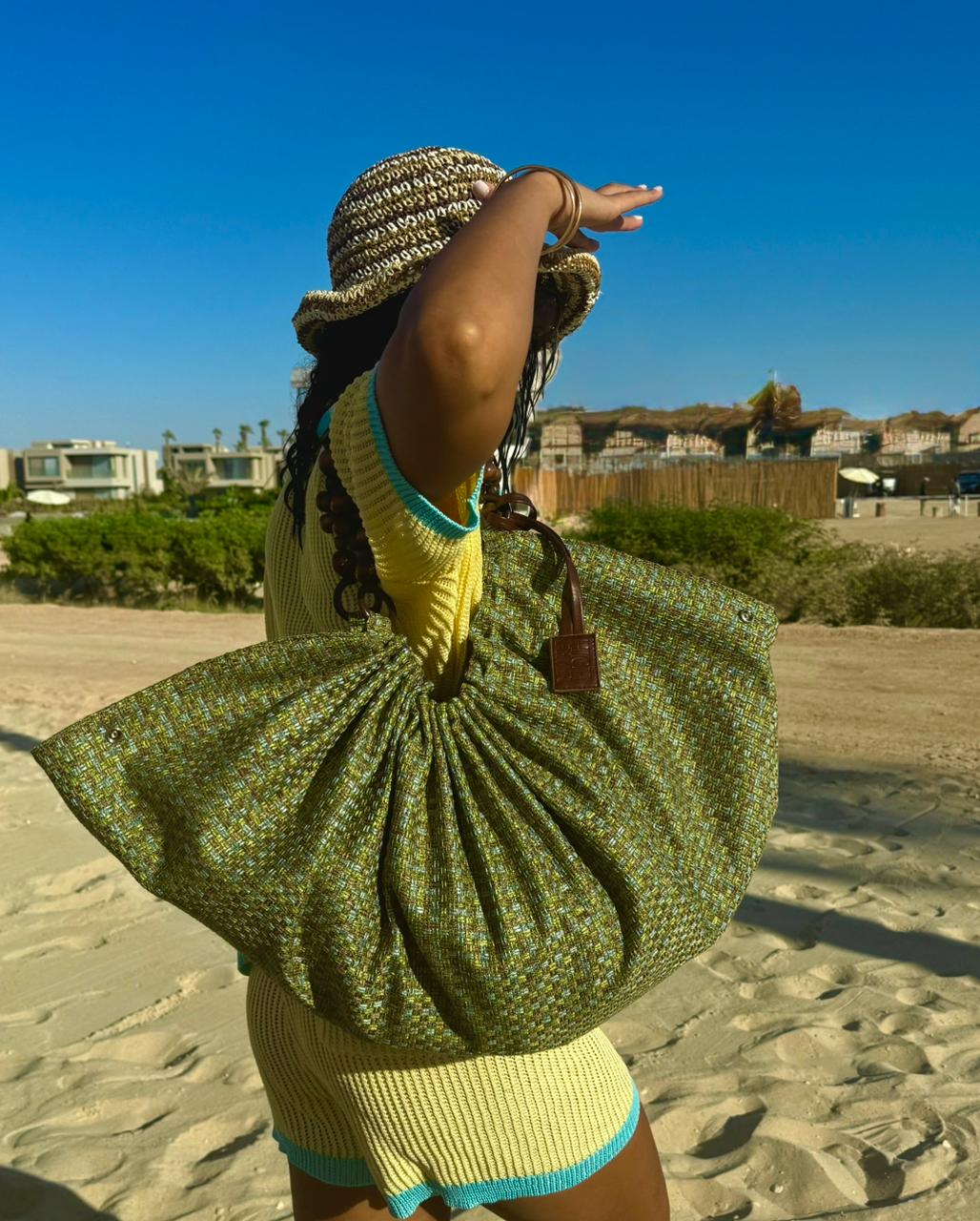 The Checkered Matcha Pouf Bag
