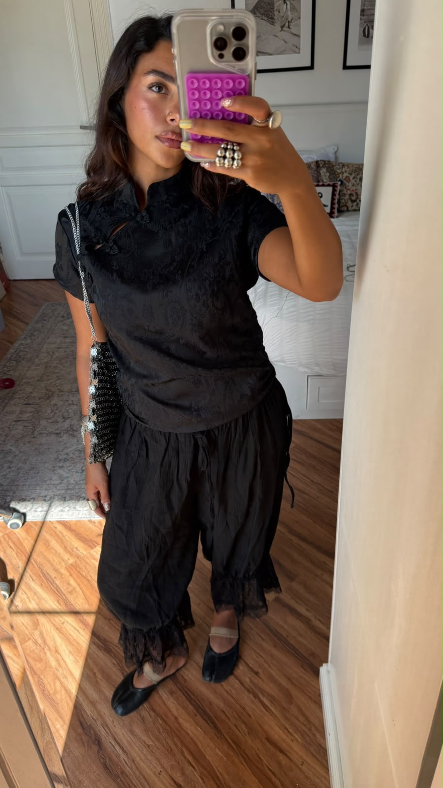 The Black Chinese Jacquard Top